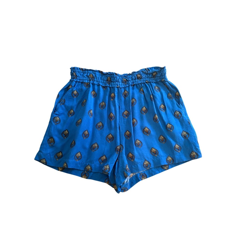 Anthropologie Blue Medallion‎ Print Paperbag Waist Shorts Small Side Pockets